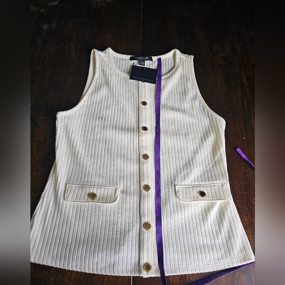 Marc New York Cream Ribbed Button-Front Tank with Gold Buttons - Picture 12 of 14